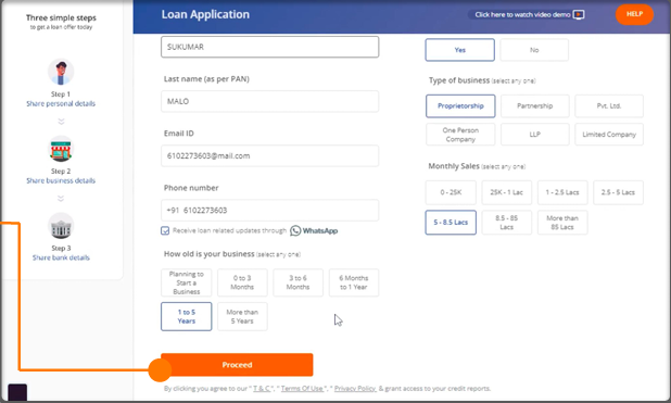 filling personal details